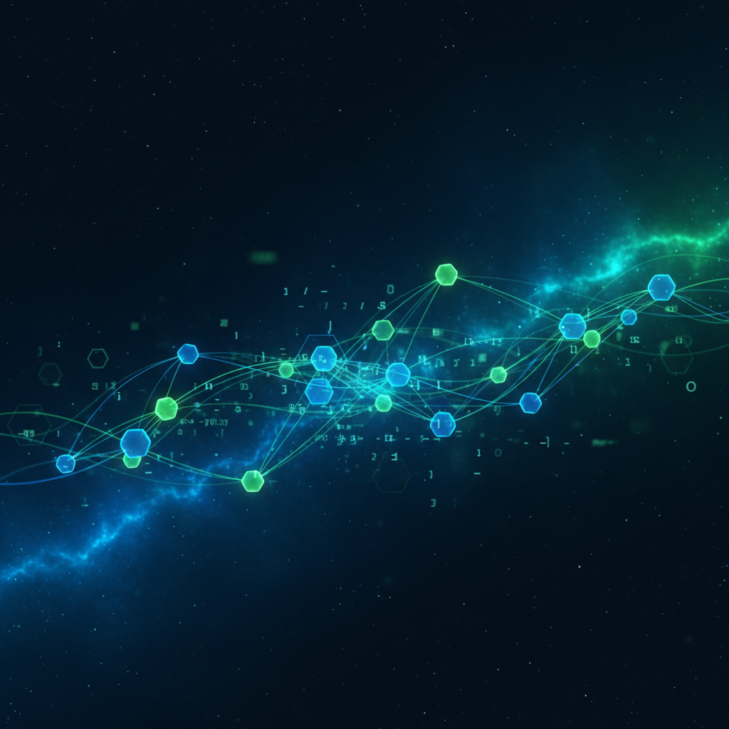 Developer workspace with code repository visualization showing organized project structure and collaboration indicators