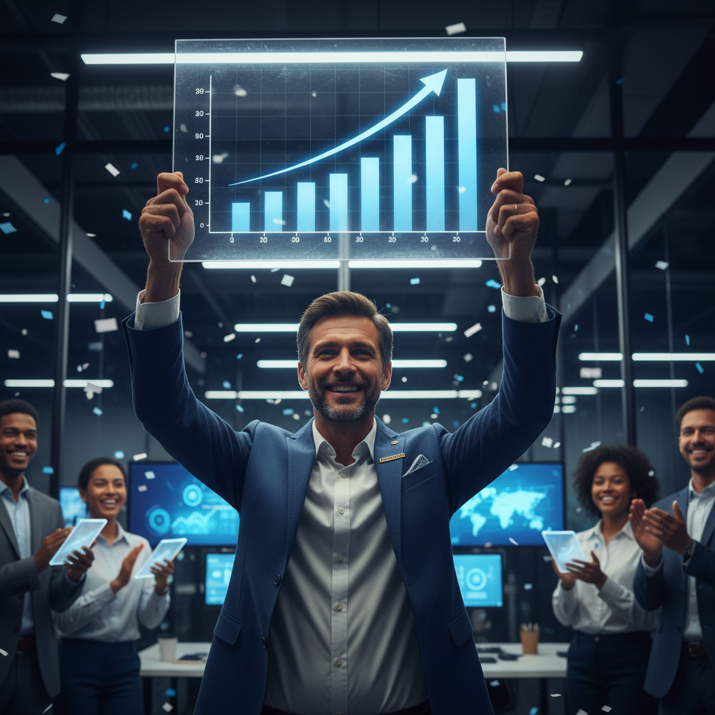 Professional IT worker reviewing performance metrics on a modern dashboard display