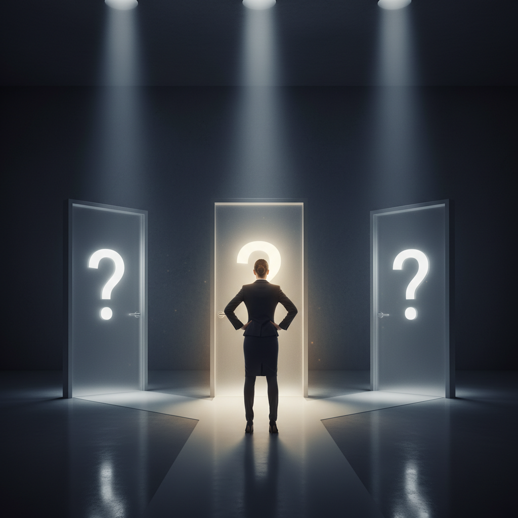 Professional confidently asking questions during job interview with interviewer taking notes